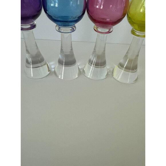 Vtg Liiquor Dessert Wine Shot Glasses Purple Blue Pink Yellow Set of 4 - Picture 4 of 5